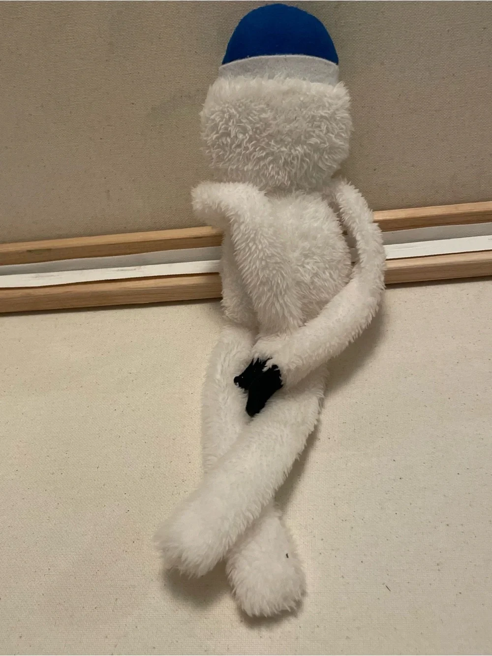 Plush White Snowman Stuffed Toy with Blue Hat and Buttons